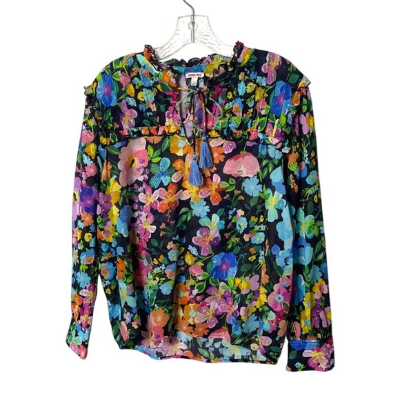 Johnny Was Wild Bloom Ruffle Yoke Blouse Womens Floral Long Sleeve Cotton Size M - Picture 10 of 11